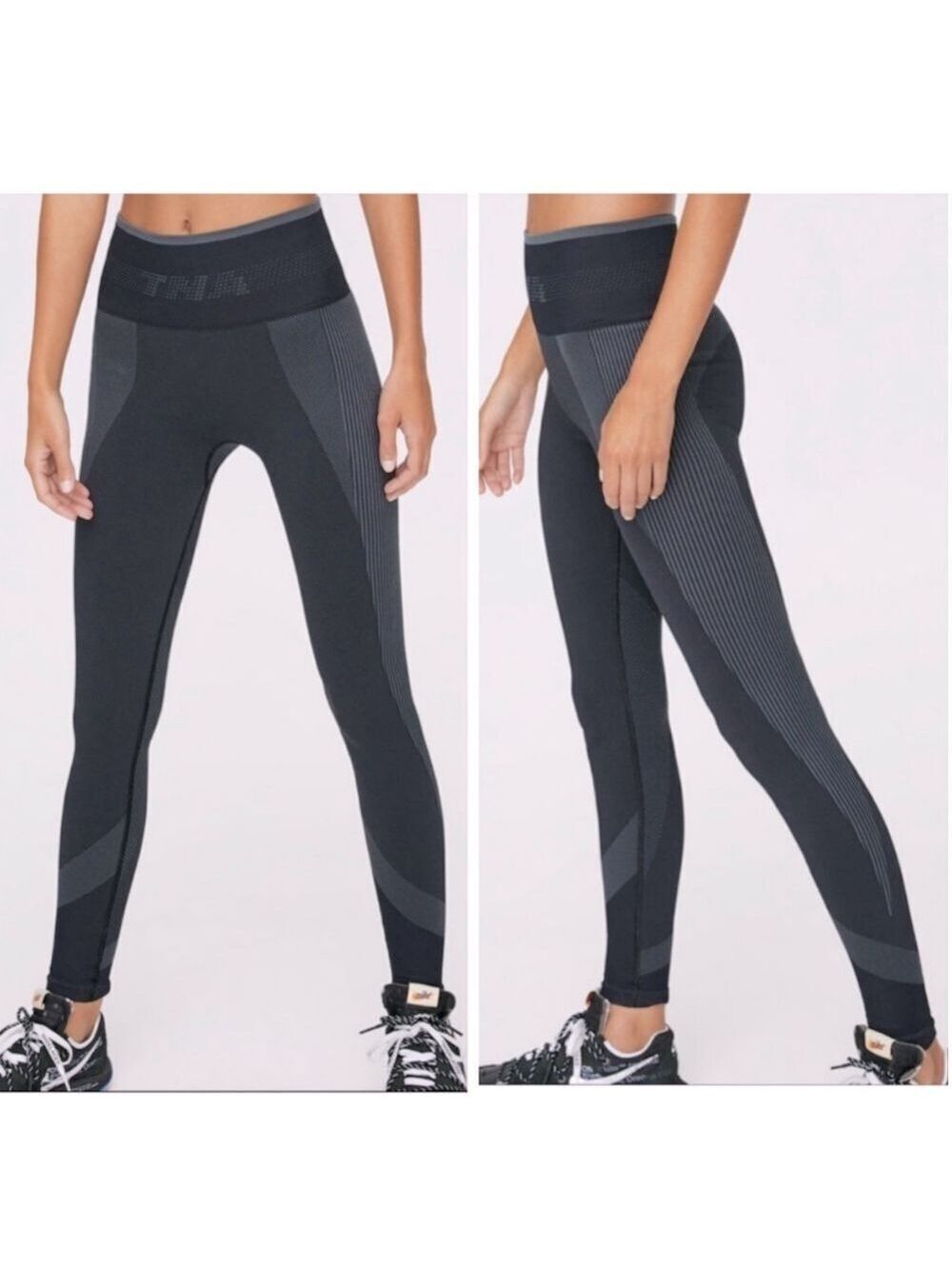 TNA Aritzia Ventura Seamless Athletic Leggings Black and Grey Size Medium Large